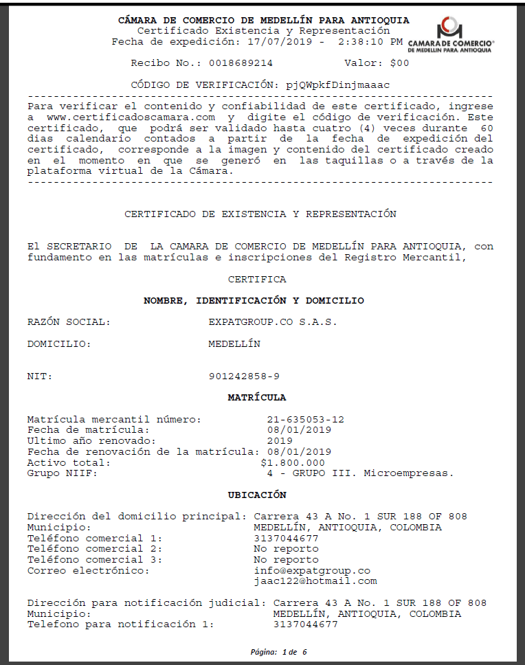 Commercial Register in Colombia as an expat