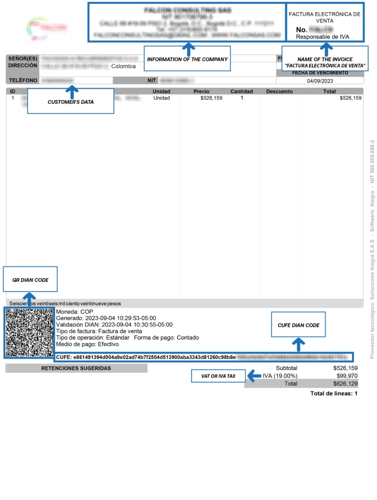 Approved electronic sales invoice by DIAN and valid for tax return