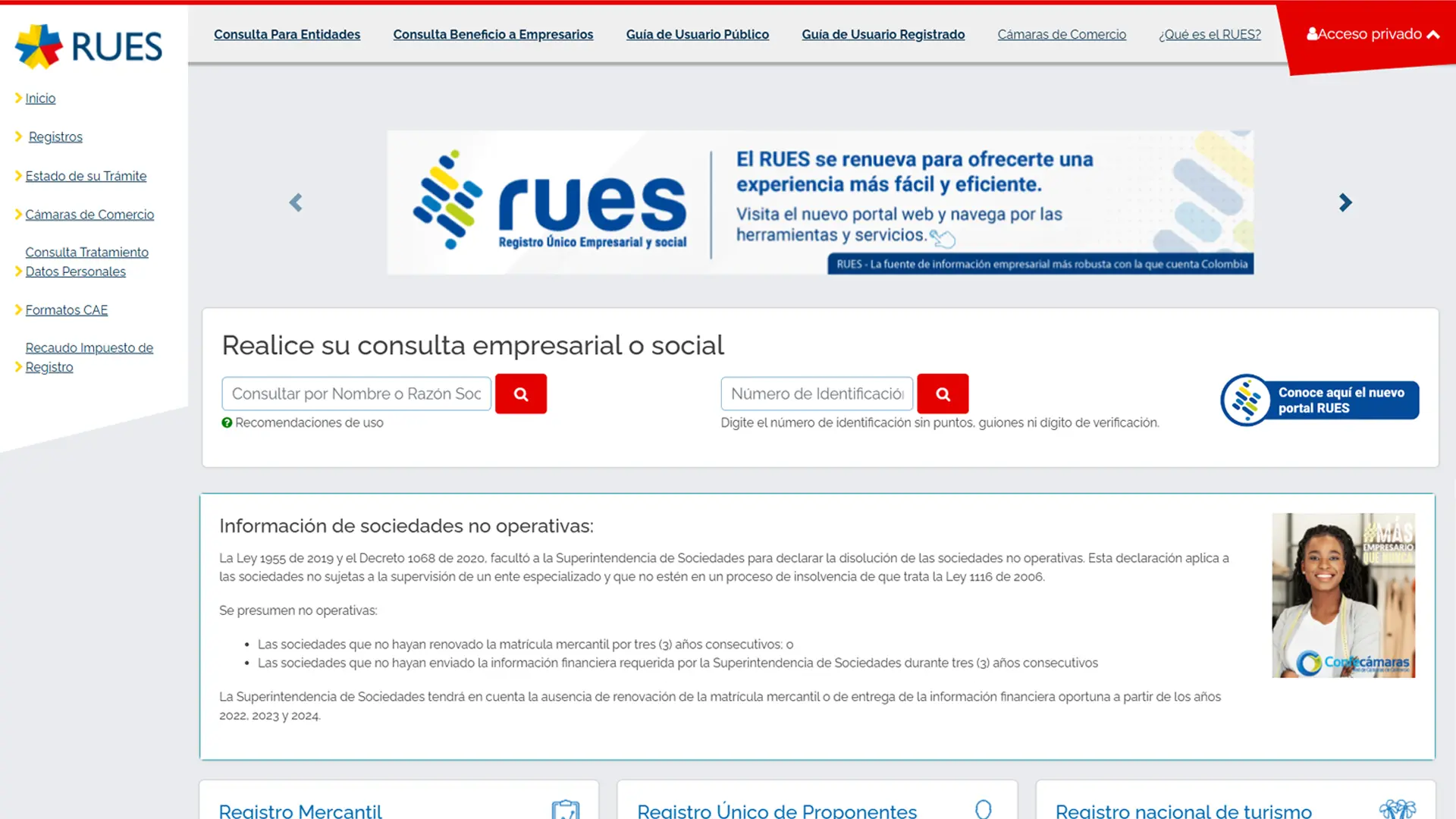 The website RUES where you can register your business