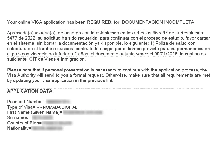 Colombian immigration requires health insurance to match the maximum visa validity period